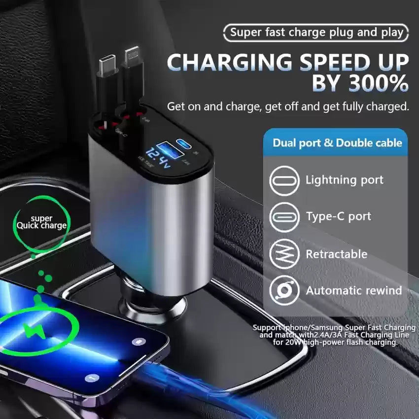 4 in 1 Retractable Car Charger