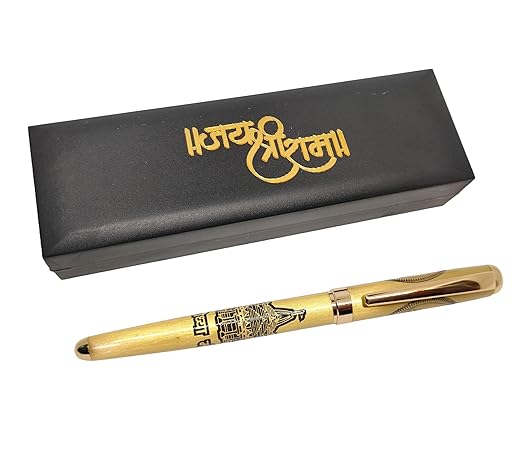STAR GIFTING Shri Ram Mandir Ayodhya Embossed Metallic Roller Ball Pen with Gift Box (Silver Jay Shri Ram) (Gold)